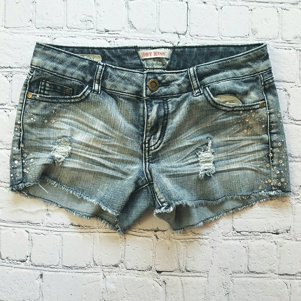 Hot Kiss Distressed Diamond Cutoff Shorts Sz 5